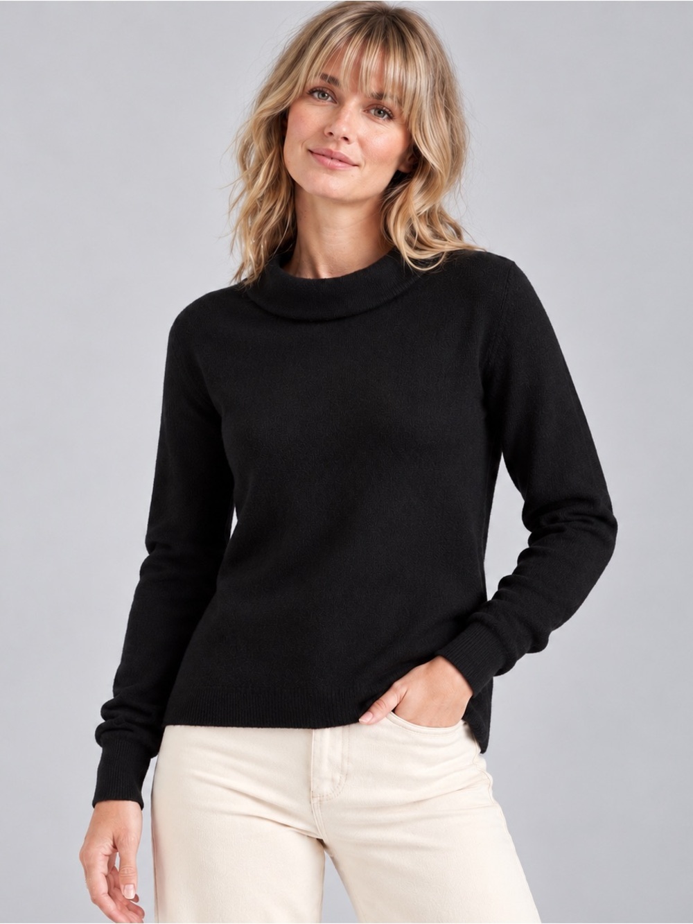 Talbots Sabrina 100% Cashmere Black Portrait Cowl Neck Sweater Medium